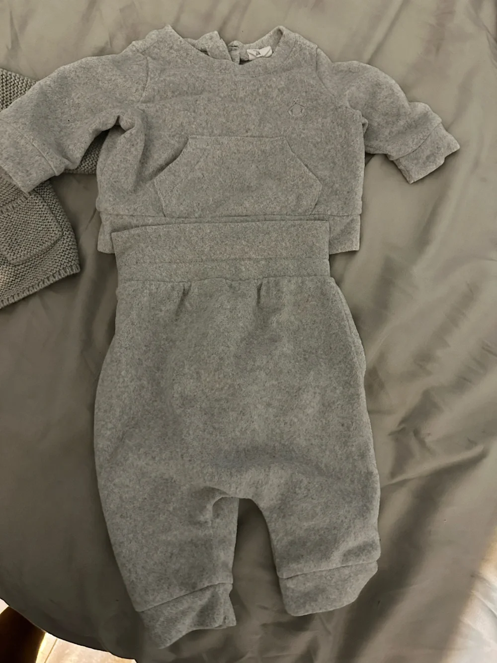 Gray Baby Knit Hooded Cardigan & Matching Pant Set